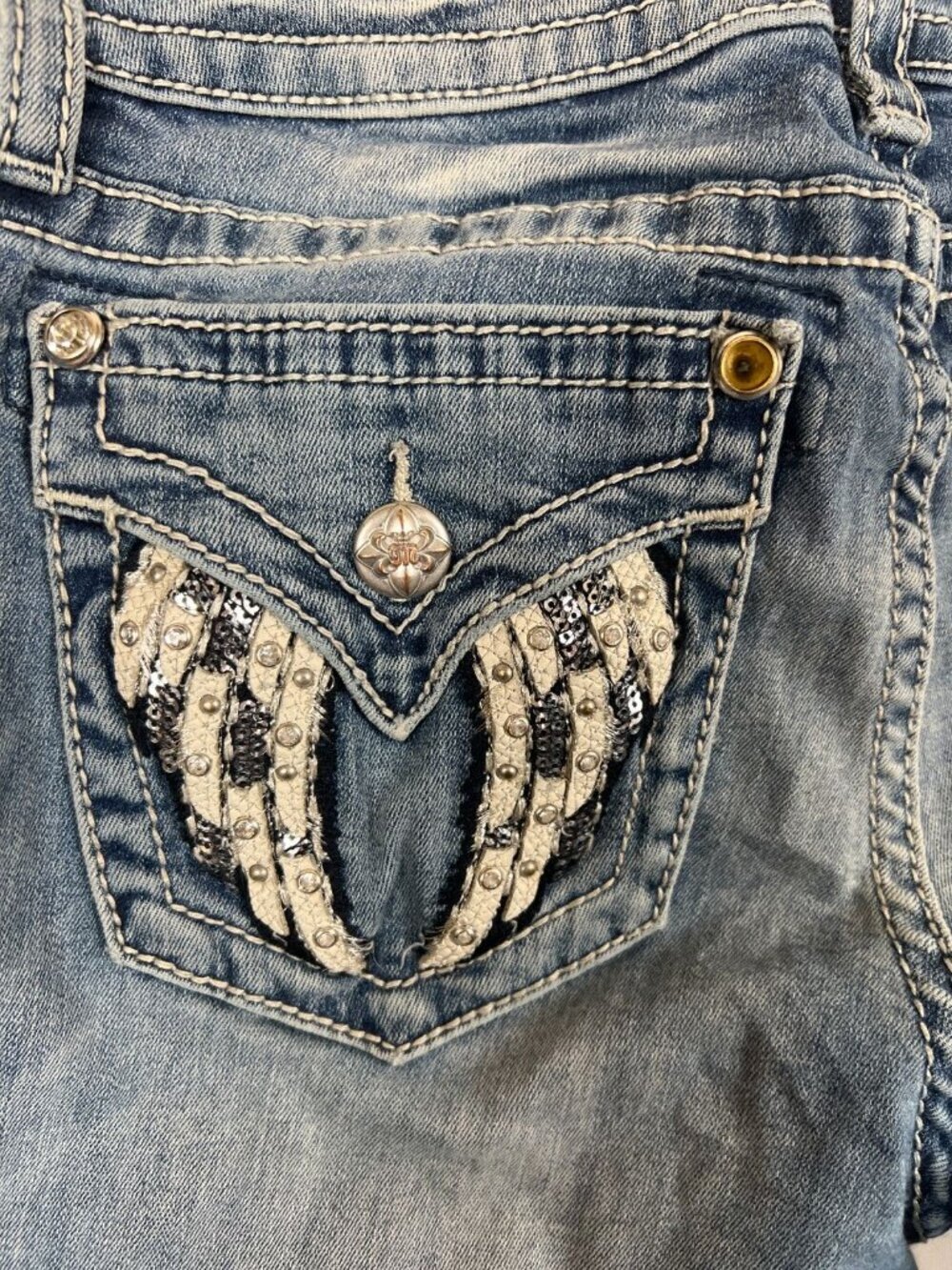 Miss Me Women 29 Skinny Jeans Hailey Blue Denim Embellished Wing Pocket DS082578 - Picture 10 of 10
